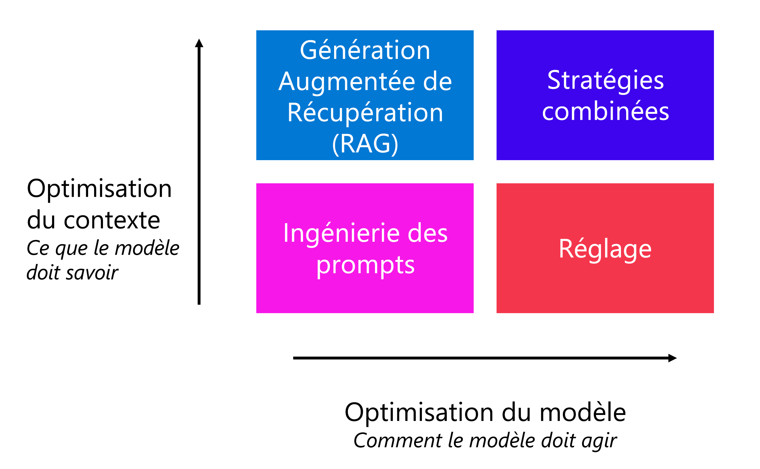 Diagramme montrant les différentes stratégies permettant d’optimiser les performances du modèle.