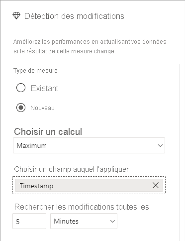 Capture d’écran de la fenêtre de mesure Détection des modifications.