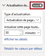 Capture d’écran du paramètre Actualisation de la page activé.