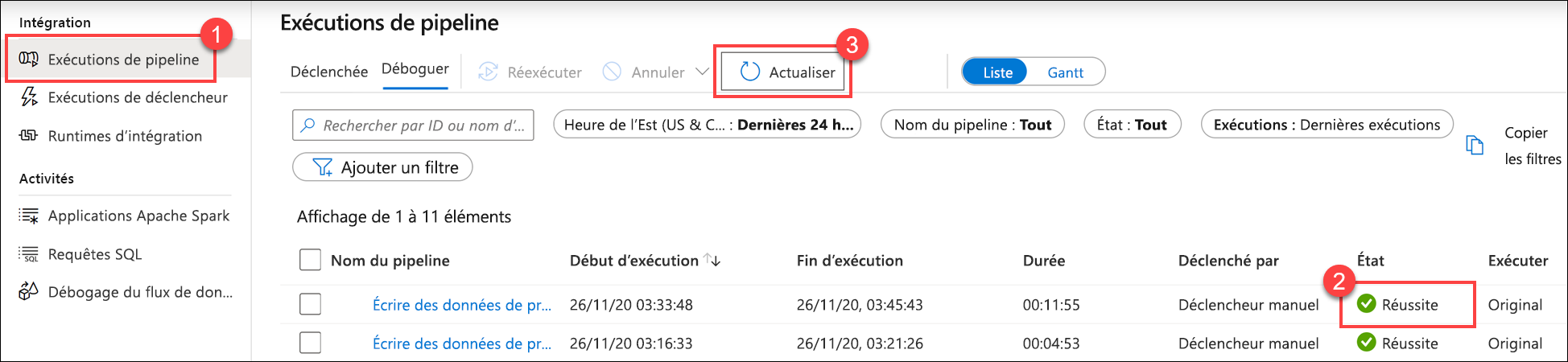 L’exécution du pipeline a réussi.