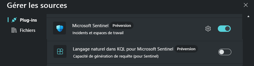 Capture d’écran montrant les plug-ins Microsoft Sentinel.