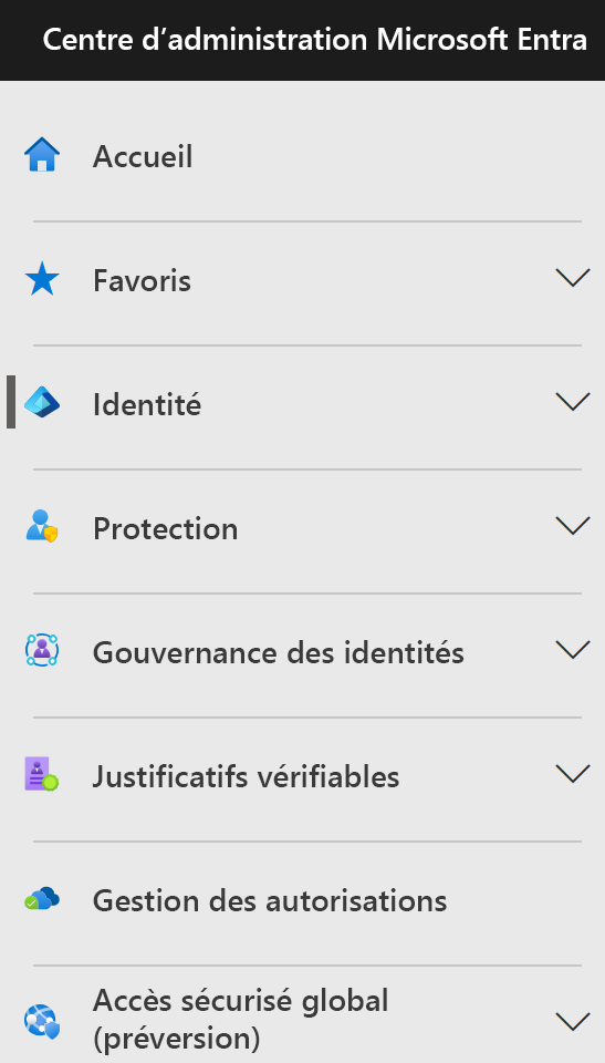 Capture d’écran du menu du portail Azure avec Microsoft Entra ID sélectionné.