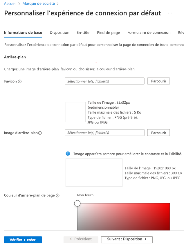 Capture d’écran de la page Personnalisation d’entreprise de Microsoft Entra ID. Vous pouvez choisir une langue par défaut, un logo d’entreprise et d’autres valeurs.