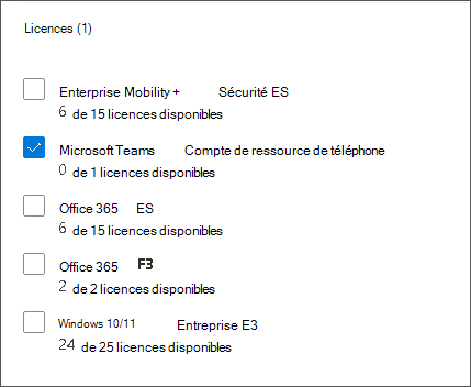 Capture d’écran de l’interface utilisateur d’attribution de licences dans le Centre d’administration Microsoft 365