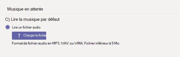 Capture d’écran montrant les options de configuration de La musique en attente.