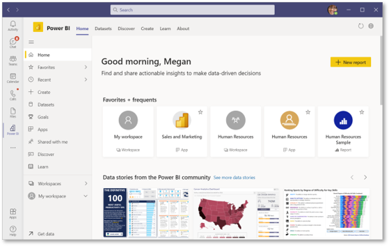 Capture d’écran de l’utilisation de Power BI dans Microsoft Teams.