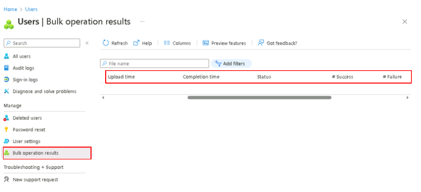 Screenshot of the Bulk operations results page used to check the status of bulk operations.