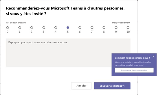 Envoyer des commentaires à l’aide d’Enquêtes dans Teams