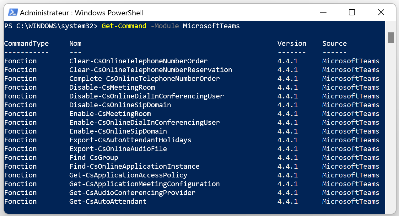 Capture d’écran du de fenêtre PowerShell