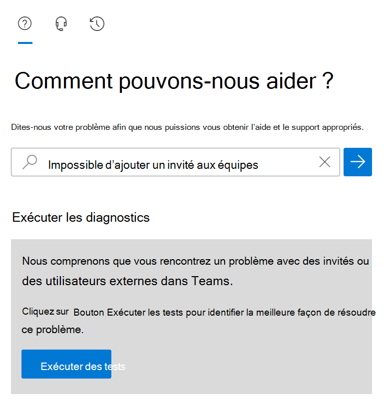 Capture d’écran de la sélection des tests d’exécution à partir de l’outil de diagnostic.