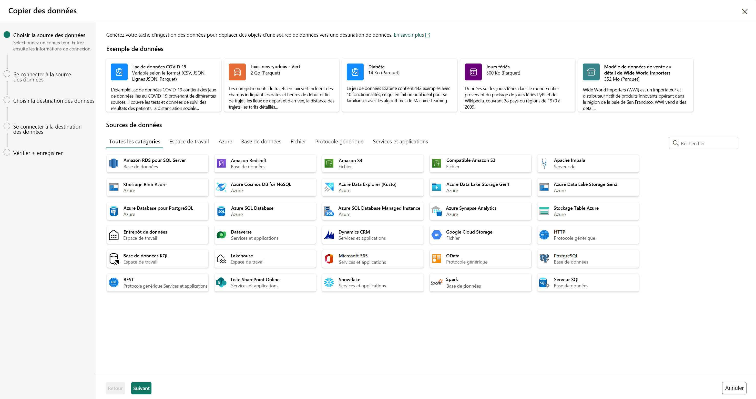 Capture d’écran de l’outil Copier des données dans Microsoft Fabric.