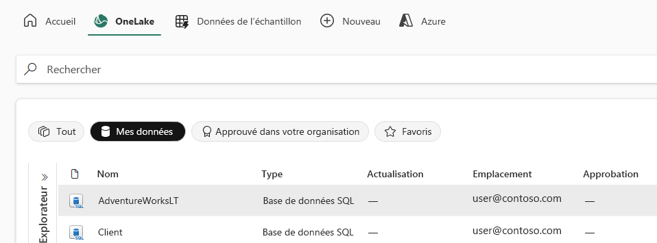 Capture d’écran de l’outil Copier des données montrant la prise en charge de SQL Database dans Microsoft Fabric.