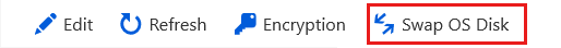Capture d’écran de l’option Swap O S Disk dans le Portail Azure.