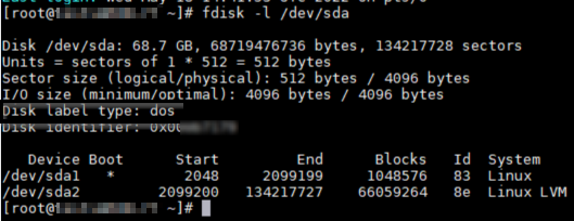 Capture d’écran montrant le démarrage avec une table de partition de type dos.