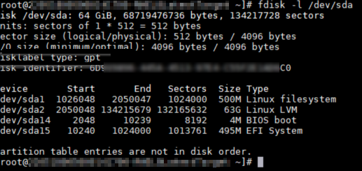 La capture d’écran montre le démarrage avec une table de partition de type GPT.