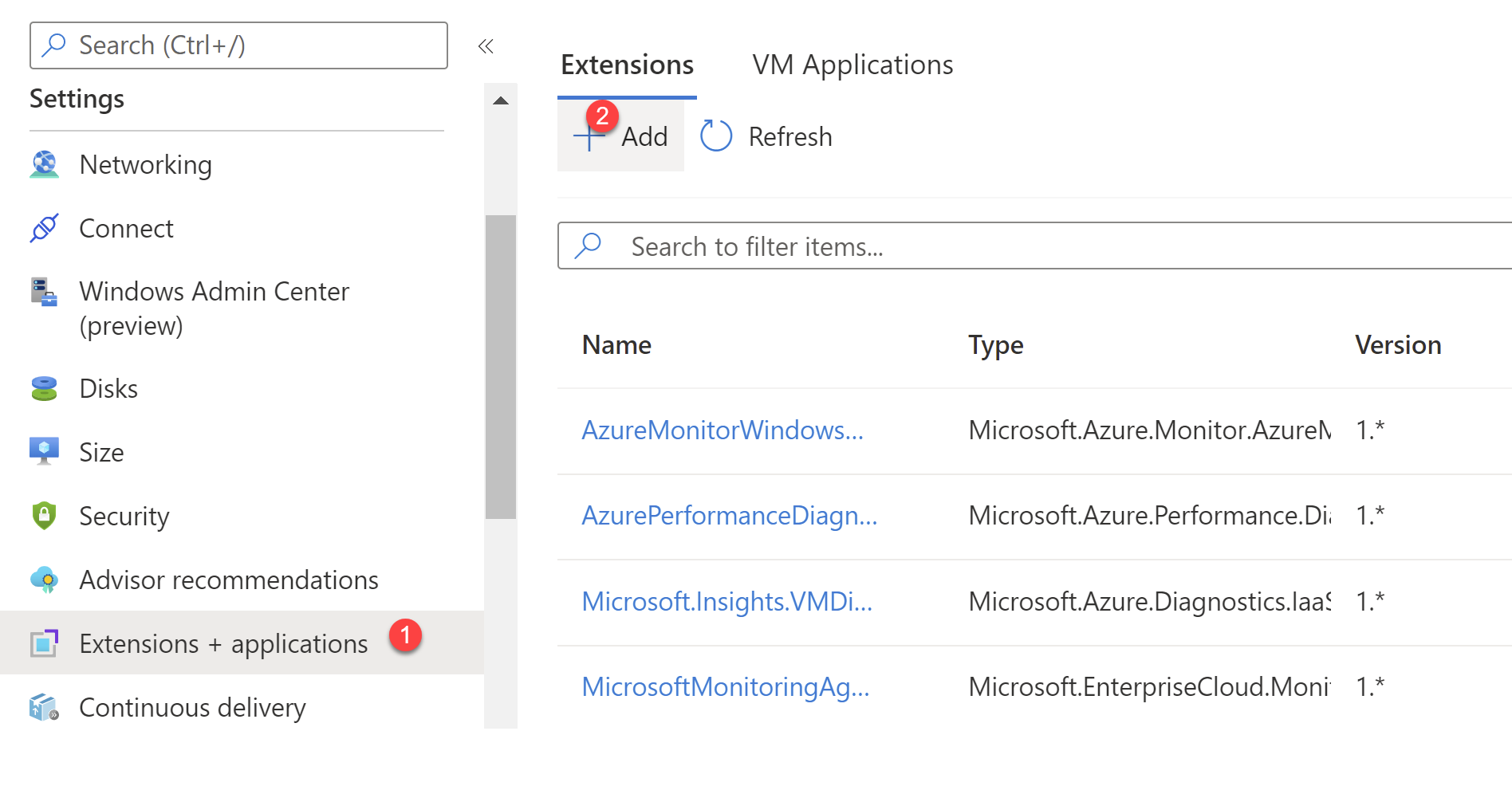 Capture d’écran du panneau Extensions, avec l’option Ajouter mise en surbrillance.