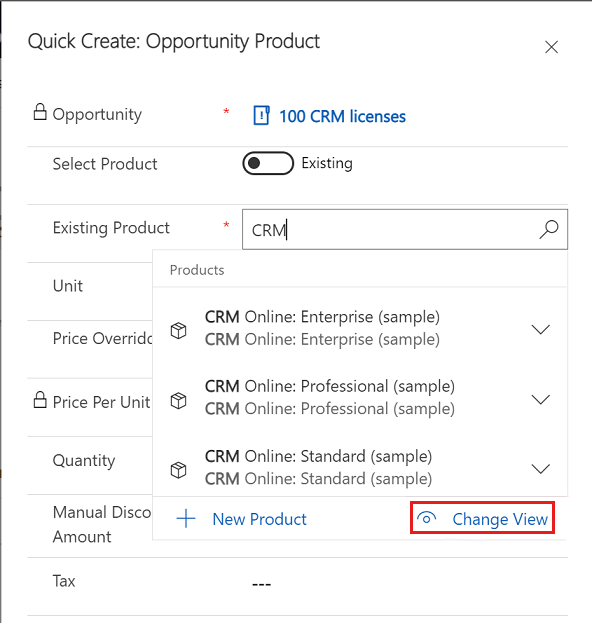 Option Modifier la vue dans la boîte de dialogue Ajouter des produits.