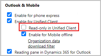 Paramètre pour rendre une entité en lecture seule dans Unified Client.