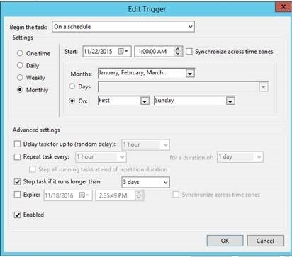 Définir l’écran WSUS Modifier le déclencheur pour la tâche.