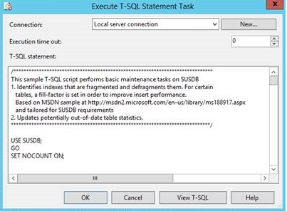 Capture d’écran pour copier et coller le script de réindexation WSUS.