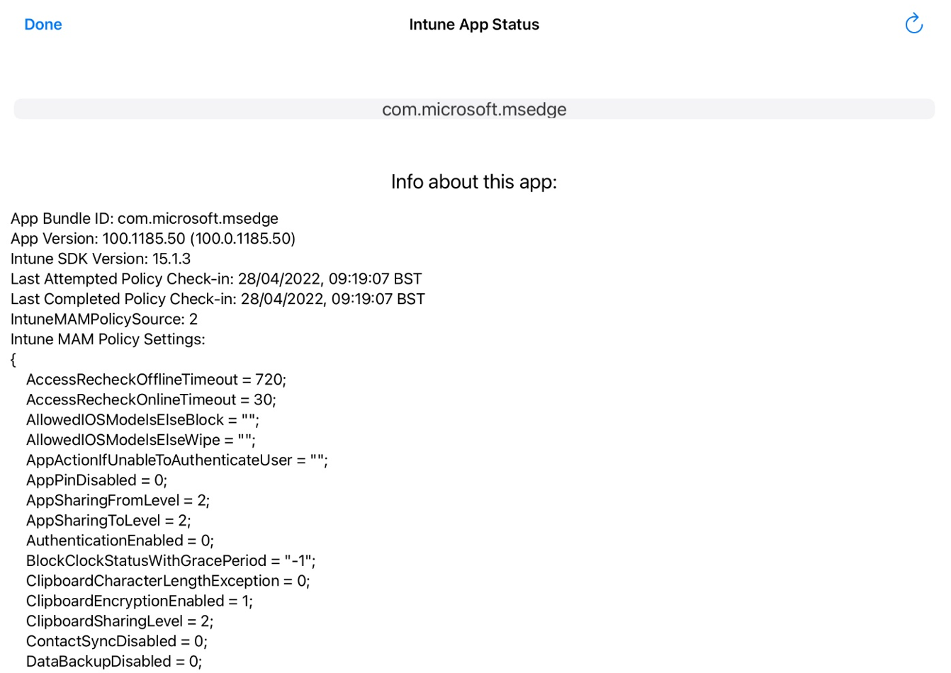 Capture d’écran montrant les informations sur l’application.