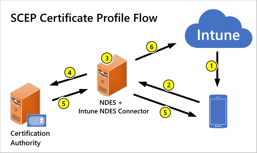 Capture d’écran montrant le flux de profil de certificat SCEP.