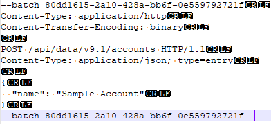 Capture d’écran montrant un corps de demande de traitement par lots avec CRLF manquant sur la dernière ligne.