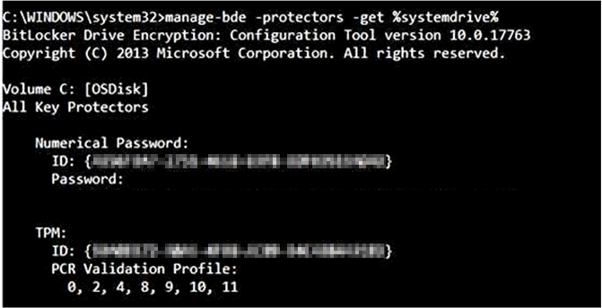 Capture d’écran de la sortie de la commande manage-bde quand LE FORMAT 7 n’est pas présent.