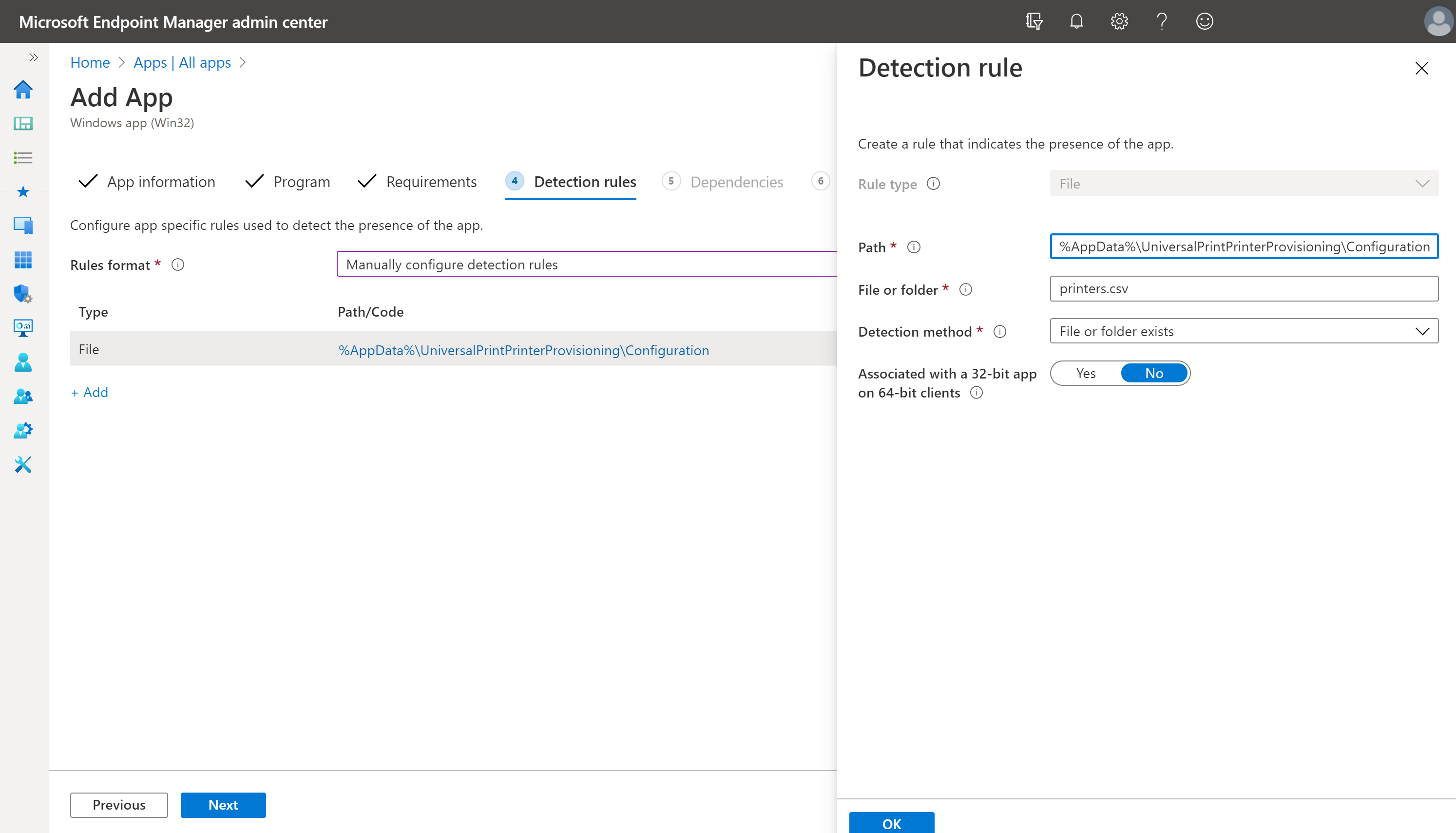 Règles microsoft-Endpoint-Manager-add-app-detection-rules