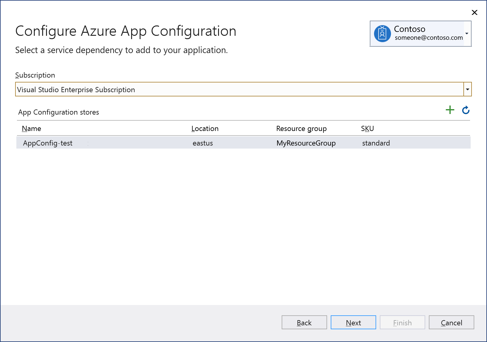 Capture d’écran de l’écran « Afficher un compte de configuration existant du projet ».