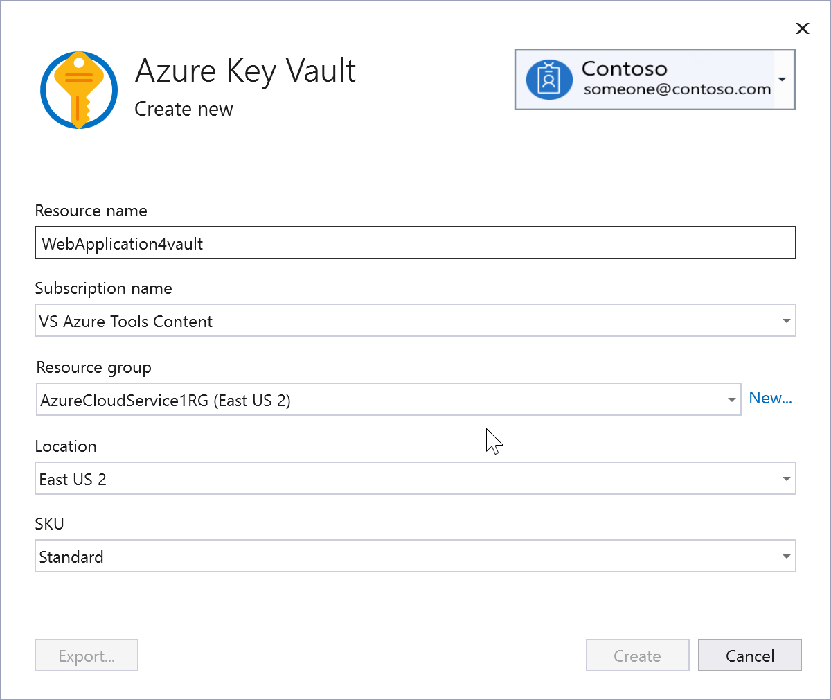 Capture d’écran de l’écran « Créer Azure Key Vault ».