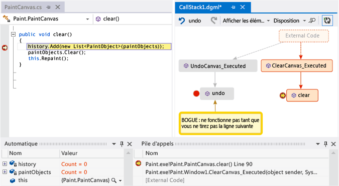 Update code map with next call stack