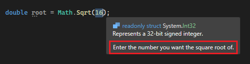 Info-bulle du paramètre de remplacement de l’extrait de code dans Visual Studio