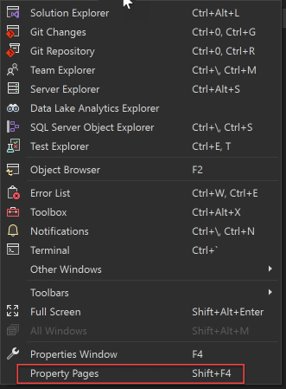 Screenshot of View, Property Pages menu item.