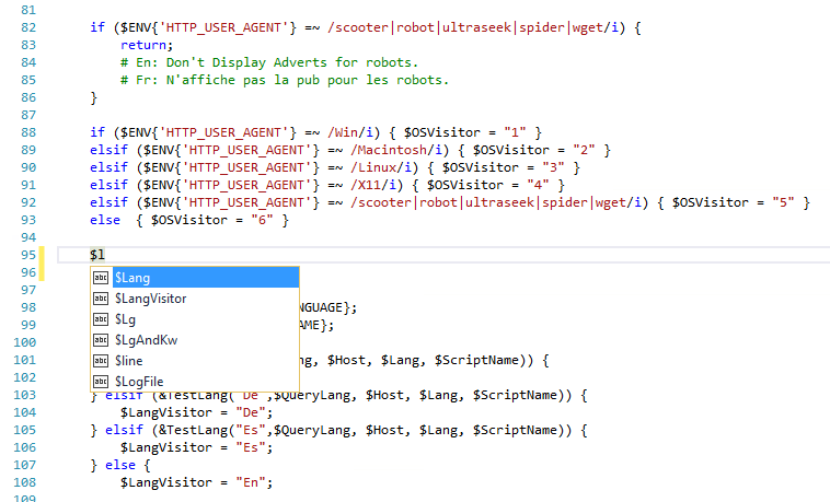 Coloration syntaxique dans un script Perl