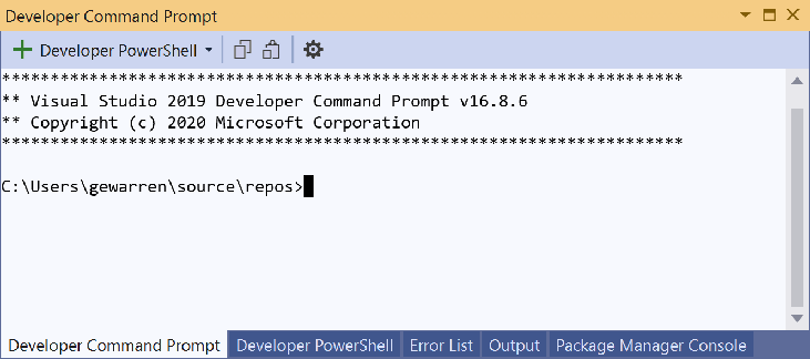 Capture d’écran du terminal Visual Studio montrant plusieurs onglets.