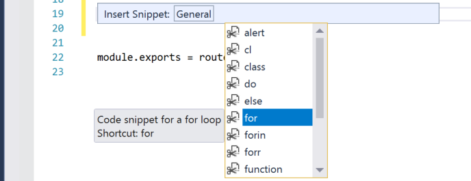 Extrait de code pour une boucle dans Visual Studio