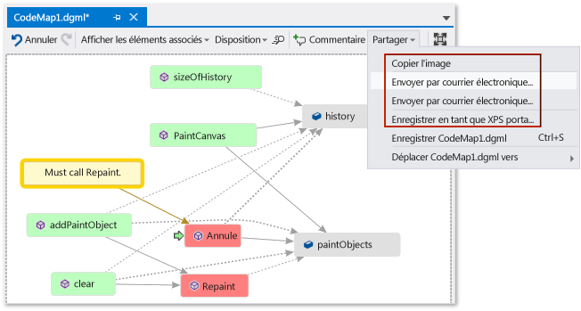 Code map - Share, export, mail