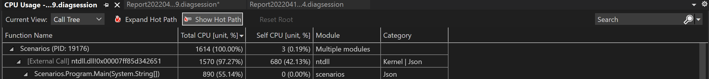 Capture d’écran qui montre Rechercher du code externe imbriqué.