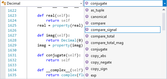 Capture d’écran montrant la barre de navigation dans l’éditeur Visual Studio.