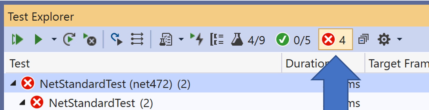 Nouveaux boutons de filtre de résultat du test