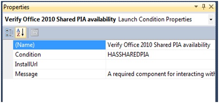 Capture d’écran de la fenêtre Propriétés pour la condition de lancement Vérifier PIA Office partagés