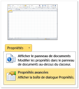 Propriétés avancées dans Excel.