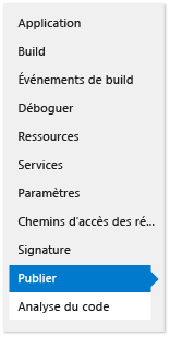 L'onglet Publier du concepteur de projet
