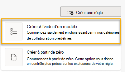 Capture d’écran montrant le bouton Créer une règle avec la première option, Créer à l’aide d’un modèle, mise en évidence.