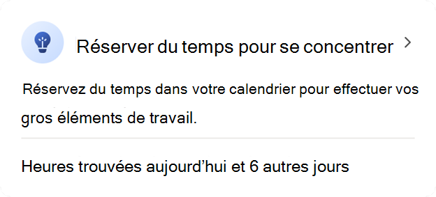 Capture d’écran du temps de mise au point carte dans le complément Outlook Viva Insights.