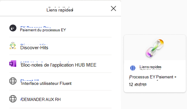 Capture d’écran des liens rapides carte en action.