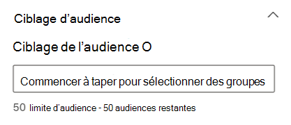 Capture d’écran de la section ciblage de l’audience dans le volet Des événements carte propriétés.