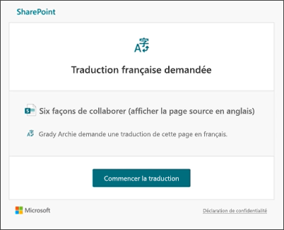 Image d’une demande de traduction de courrier électronique.