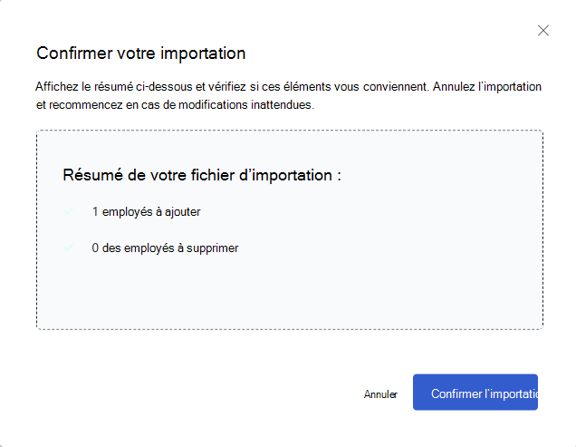 Capture d’écran de la boîte de dialogue qui s’affiche pour permettre à un utilisateur de confirmer l’importation de son rôle d’utilisateur.